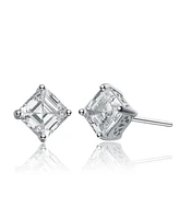 Genevive Sterling Silver Cubic Zirconia Square Stud Earrings