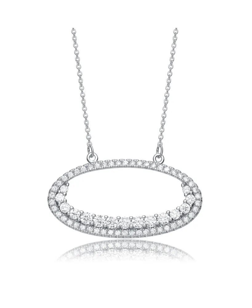 Genevive Cz Sterling Silver Rhodium Outlined Circle Necklace