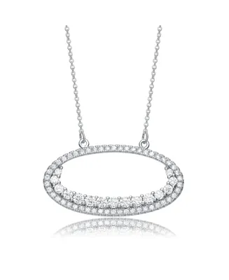Genevive Cz Sterling Silver Rhodium Outlined Circle Necklace