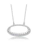 Genevive Cz Sterling Silver Rhodium Outlined Circle Necklace