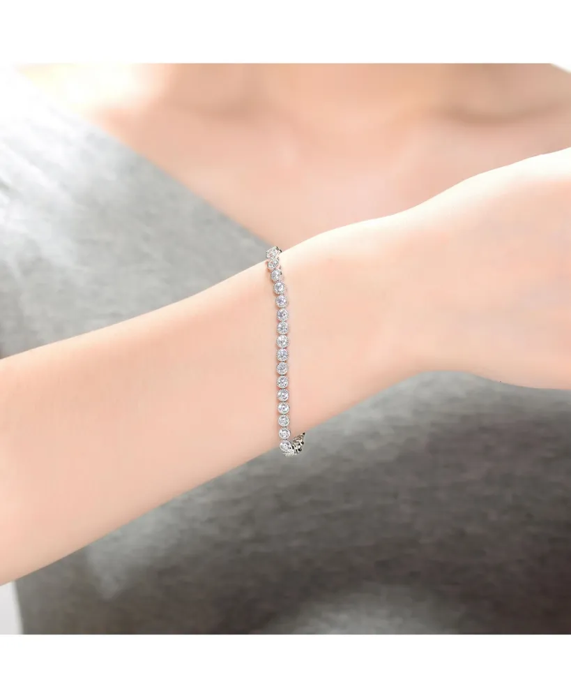 Genevive Elegant Sterling Silver Tennis Bracelet with Rhodium Plating and Clear Round Cubic Zirconia in Milgrain Bezel Setting