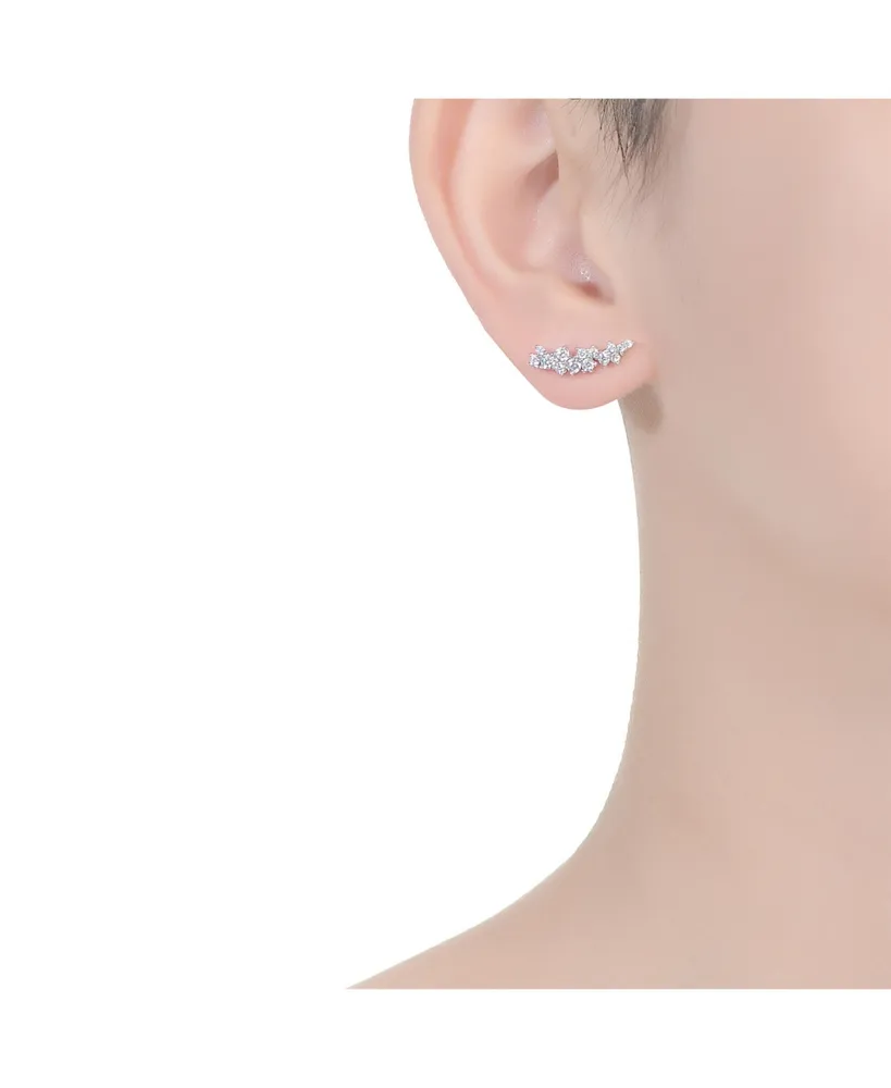 Genevive Sterling Silver with Rhodium Plated and Clear Cubic Zirconia Stud Earrings