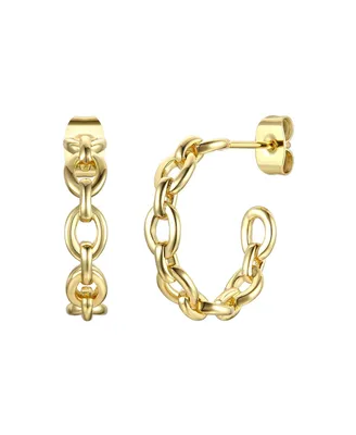 Rachel Glauber 14k Gold Plated Sterling Silver Modern Chain Link C-Hoop Earrings