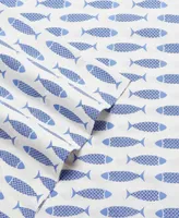 Nautica Woodblock Fish Cotton Percale -Piece Sheet Set