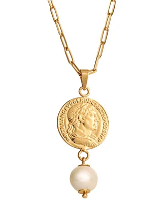 Pearl Coin 18" Pendant Necklace in 18k Gold-Plated Sterling Silver