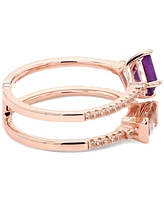 Amethyst (1/2 ct. t.w.), Morganite (1/2 ct. t.w.) & White Topaz (1/4 ct. t.w.) Double Row Ring in Gold-Plated Sterling Silver (Also in Garnet/Morganit