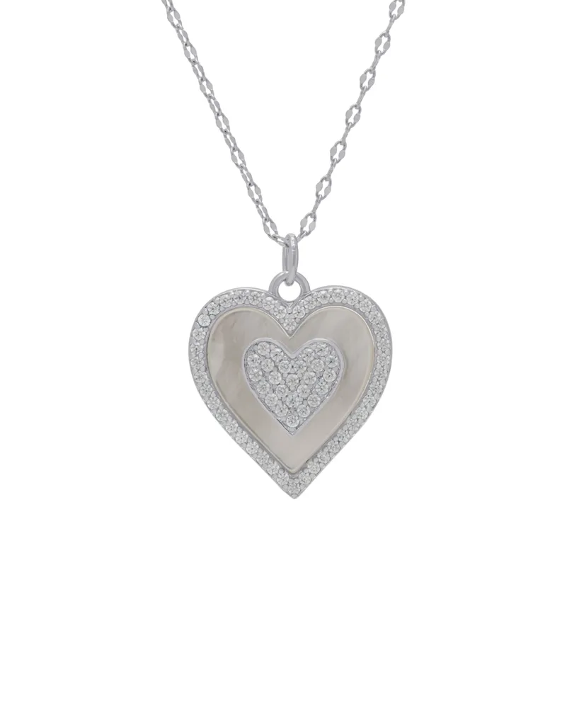 Macy's Mother of Pearl and Cubic Zirconia Heart Pendant