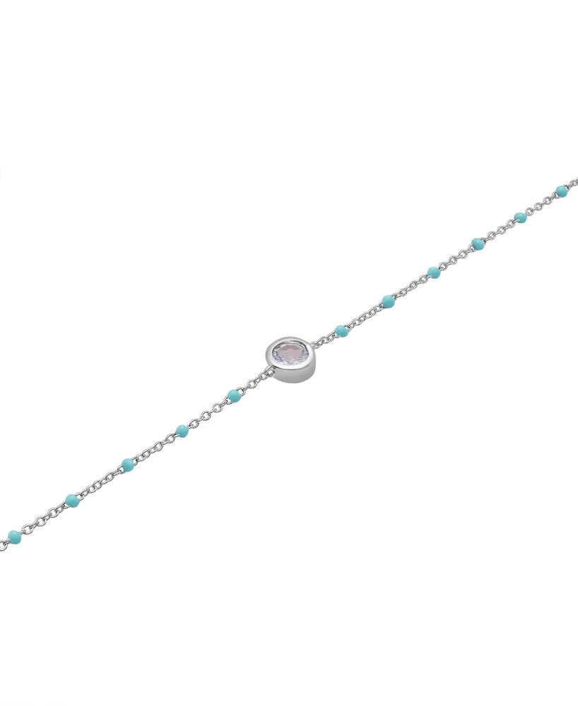 Aquamarine (1/5 ct. t.w.) & Enamel Bead Link Bracelet Sterling Silver (Also Additional Gemstones)