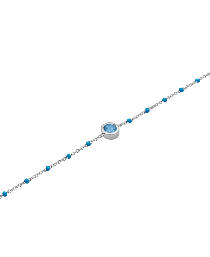 Aquamarine (1/5 ct. t.w.) & Enamel Bead Link Bracelet Sterling Silver (Also Additional Gemstones)