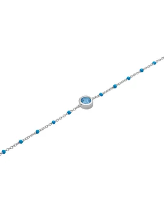 Aquamarine (1/5 ct. t.w.) & Enamel Bead Link Bracelet Sterling Silver (Also Additional Gemstones)