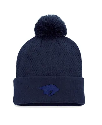 Women's Fanatics Navy Nashville Predators Authentic Pro Road Cuffed Knit Hat with Pom