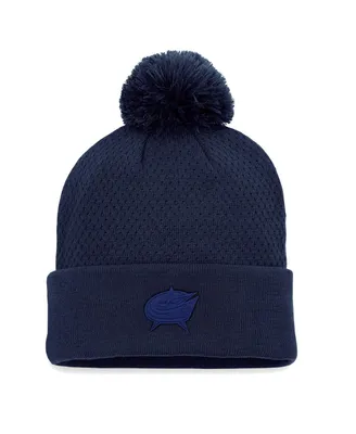 Women's Fanatics Navy Columbus Blue Jackets Authentic Pro Road Cuffed Knit Hat with Pom