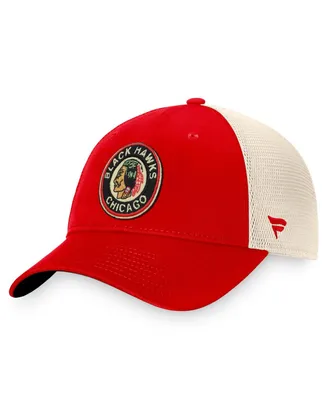 Men's Fanatics Red, Tan Chicago Blackhawks Original Six Mesh Snapback Hat