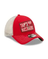 Men's New Era Red and Natural Tampa Bay Buccaneers Devoted Trucker 9TWENTY Snapback Hat