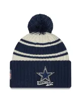 Big Boys New Era Cream and Navy Dallas Cowboys 2022 Sideline Sport Cuffed Pom Knit Hat