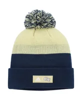 Men's adidas Navy and Gold Georgia Tech Yellow Jackets Colorblock Cuffed Knit Hat with Pom