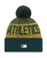 Men's New Era Green Oakland Athletics Authentic Collection Sport Cuffed Knit Hat with Pom