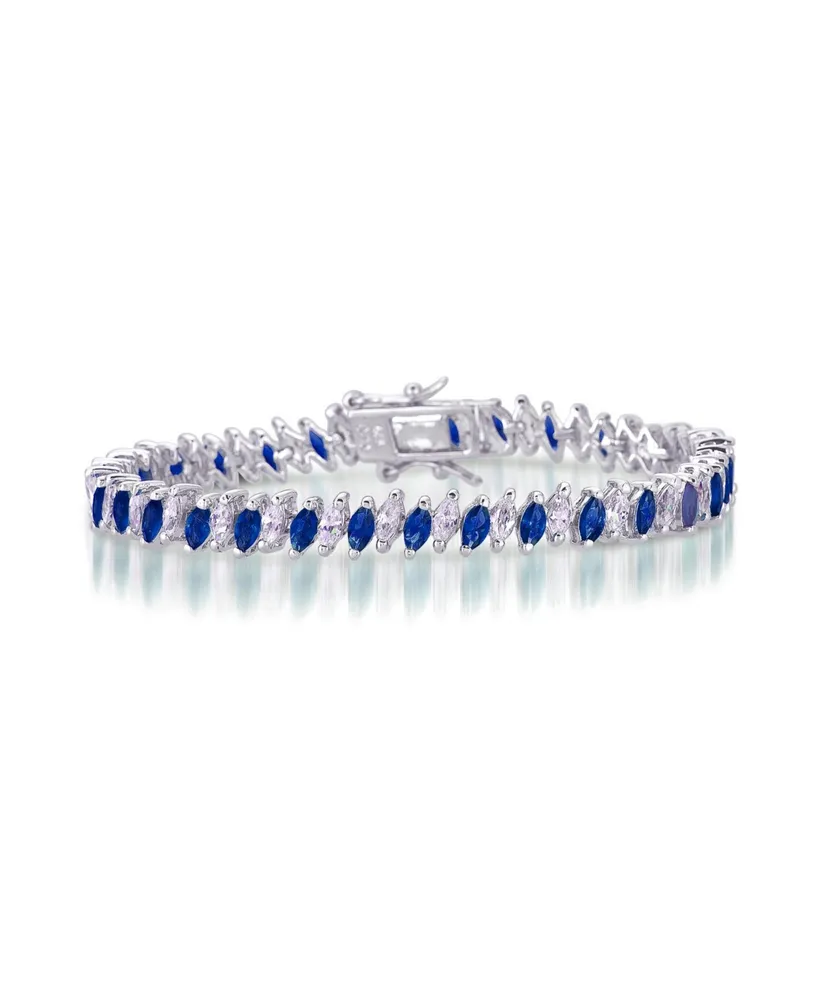 Genevive Sterling Silver Blue Cubic Zirconia Marquise Tennis Bracelet