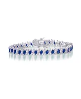 Genevive Sterling Silver Blue Cubic Zirconia Marquise Tennis Bracelet