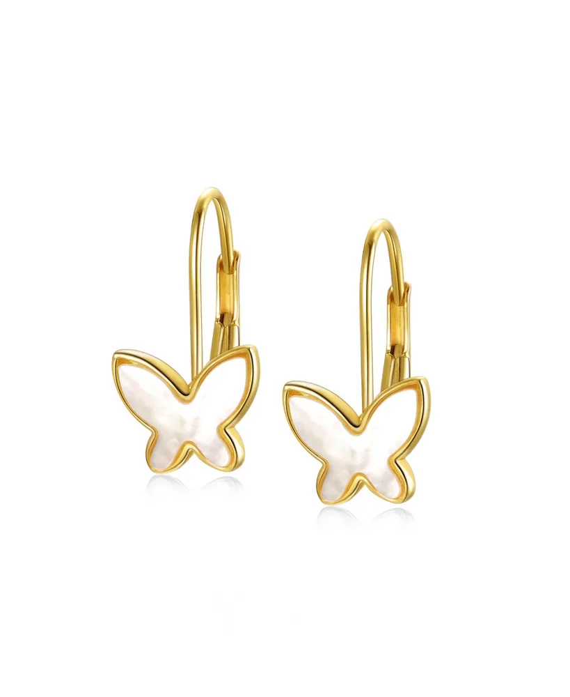 Rachel Glauber Enchanting Kids 14K Yellow Gold-Plated Mother of Pearl Butterfly Dangle Earrings