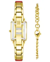 Anne Klein Women's Orange Enamel and Gold-Tone Alloy Bangle Watch Set 33.5mm