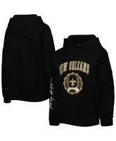 Women's Tommy Hilfiger Black New Orleans Saints Becca Drop Shoulder Pullover Hoodie