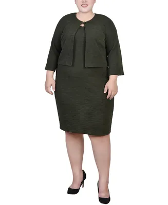 Ny Collection Plus Size Textured 3/4 Sleeve Two Piece Dress Set