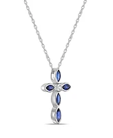 Lab Grown Ceylon Blue Sapphire and Lab Grown White Sapphire (1-7/8 ct. t. w.) Marquise Bezel Set Cross Pendant Necklace