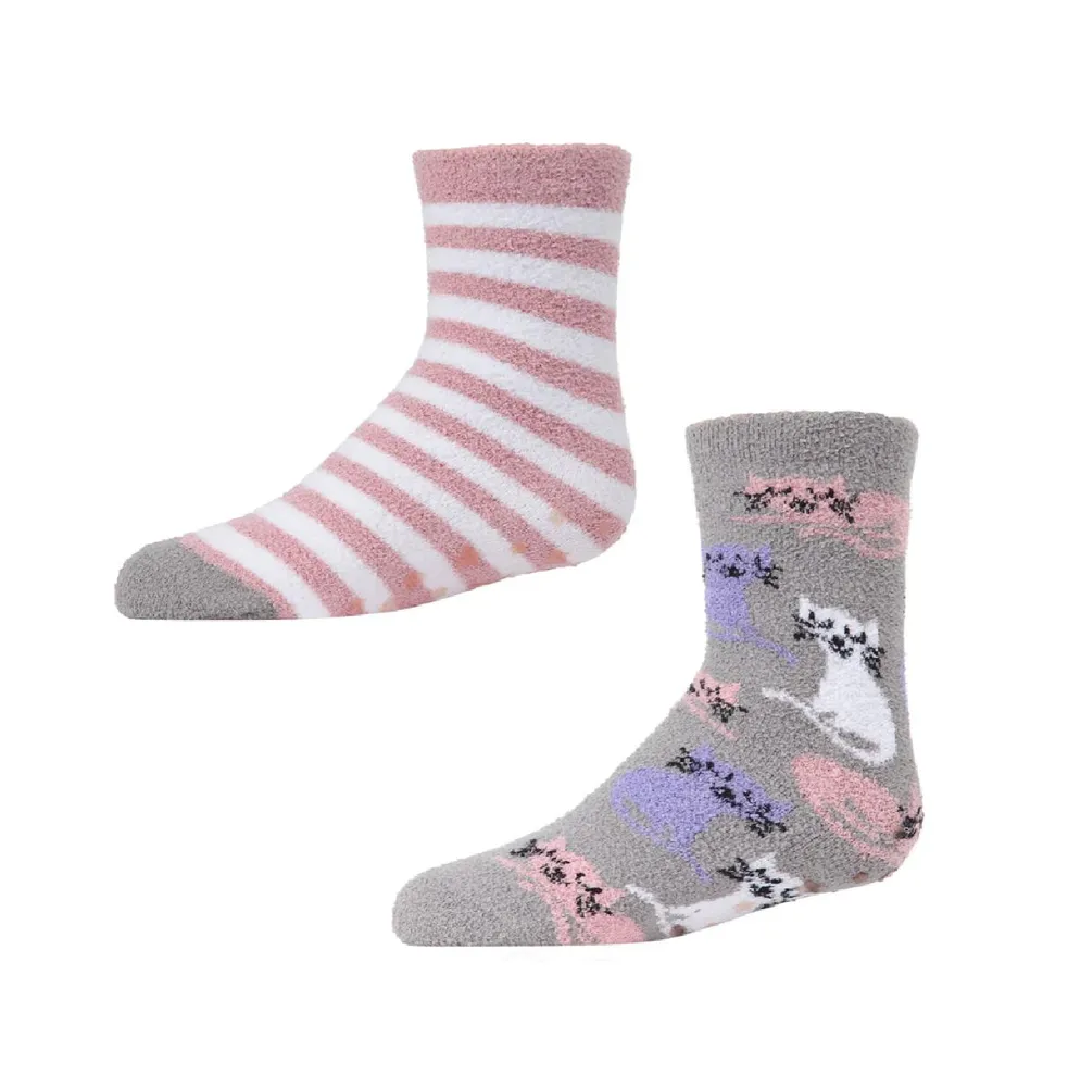 2 Pairs Girl's Girl's Kitty Cats Fuzzy Mid-Cut Socks