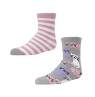 MeMoi Girls 2 Pairs Kitty Cats Fuzzy Mid-Cut Socks