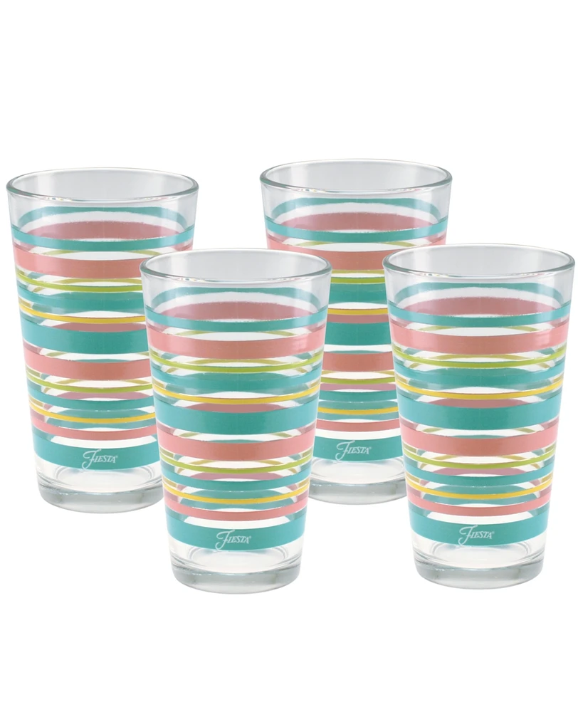 Fiesta Deco Fashion Peony Stripes Tapered Cooler 4 Piece Glass Set, 16 oz