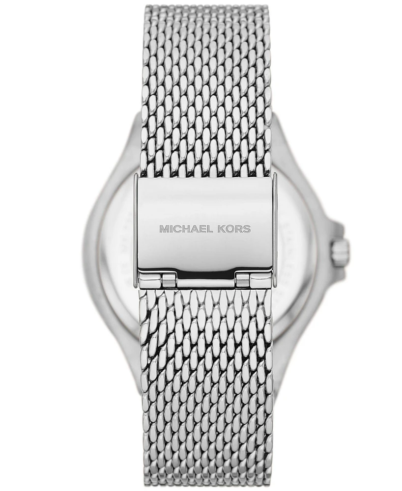 Michael Kors Women's Lennox Three-Hand Silver-Tone Stainless Steel Bracelet Mesh Watch, 37mm