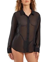 iCollection London Chiffon Button Down Boyfriend Sleep Shirt