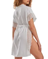 iCollection Sherry Lace Trimmed Robe with Double Side Slits Lingerie