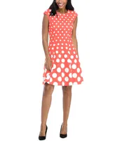 London Times Petite Polka-Dot Fit & Flare Dress