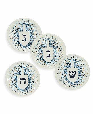 Godinger Chanukah 4 Piece Plates Set with Dreidel Design