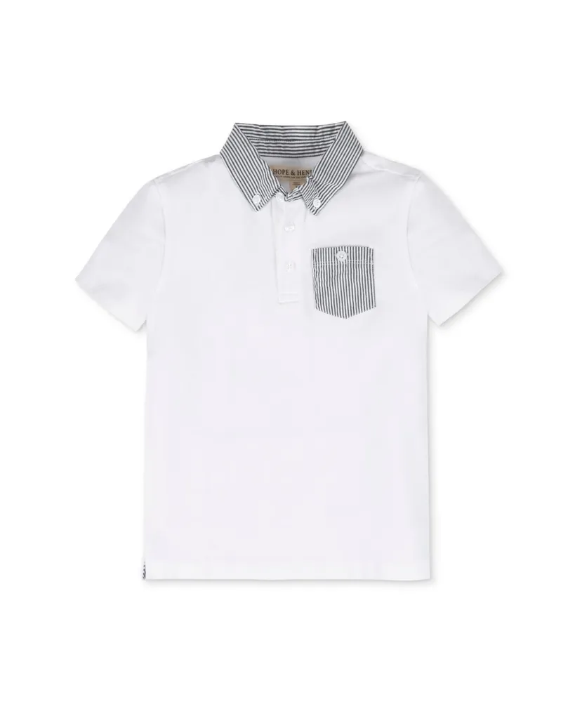 Hope & Henry Baby Boys Organic Cotton Short Sleeve Jersey Polo with Seersucker Trim