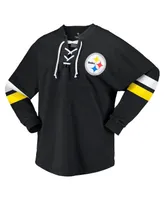 Women's Fanatics Black Pittsburgh Steelers Spirit Jersey Lace-Up V-Neck Long Sleeve T-shirt