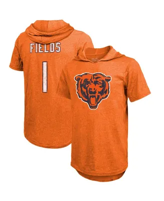 Men's Fanatics Justin Fields Orange Chicago Bears Player Name and Number Tri-Blend Short Sleeve Hoodie T-shirt