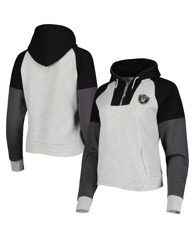 Women's Antigua Heathered Gray and Black Las Vegas Raiders Jackpot Raglan Half-Zip Pullover Hoodie