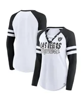 Women's Fanatics White Las Vegas Raiders Plus True to Form Lace-Up V-Neck Raglan Long Sleeve T-shirt