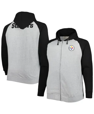 Men's Heather Gray Pittsburgh Steelers Big and Tall Fleece Raglan Full-Zip Hoodie Jacket