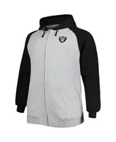 Men's Heather Gray Las Vegas Raiders Big and Tall Fleece Raglan Full-Zip Hoodie Jacket