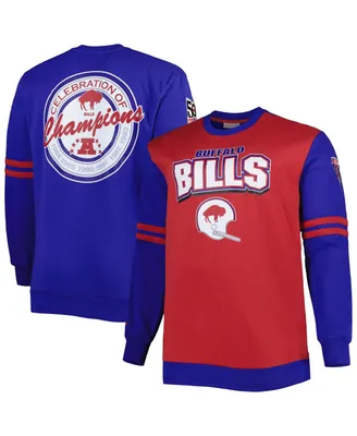 Men's Mitchell & Ness Red and Royal Buffalo Bills Big Tall Celebration of Champions Pullover Sweatshirt