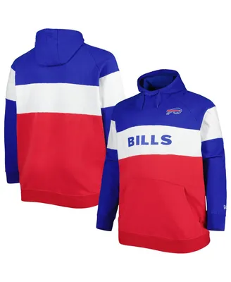 Men's New Era Red Buffalo Bills Big and Tall Current Team Colorblock Fleece Raglan Pullover Hoodie