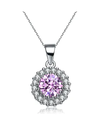 Genevive Sterling Silver Cubic Zirconia and Light Purple Glass Round Necklace