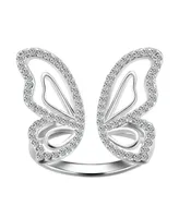 Unwritten Crystal Open Butterfly Ring Silver Plate or Gold Flash