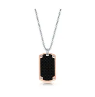 Mens Stainless Steel Rose Gold Black Carbon Fiber Necklace