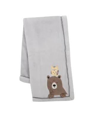 Lambs & Ivy Sierra Sky Grey Bear/Owl Soft Fleece Baby Blanket
