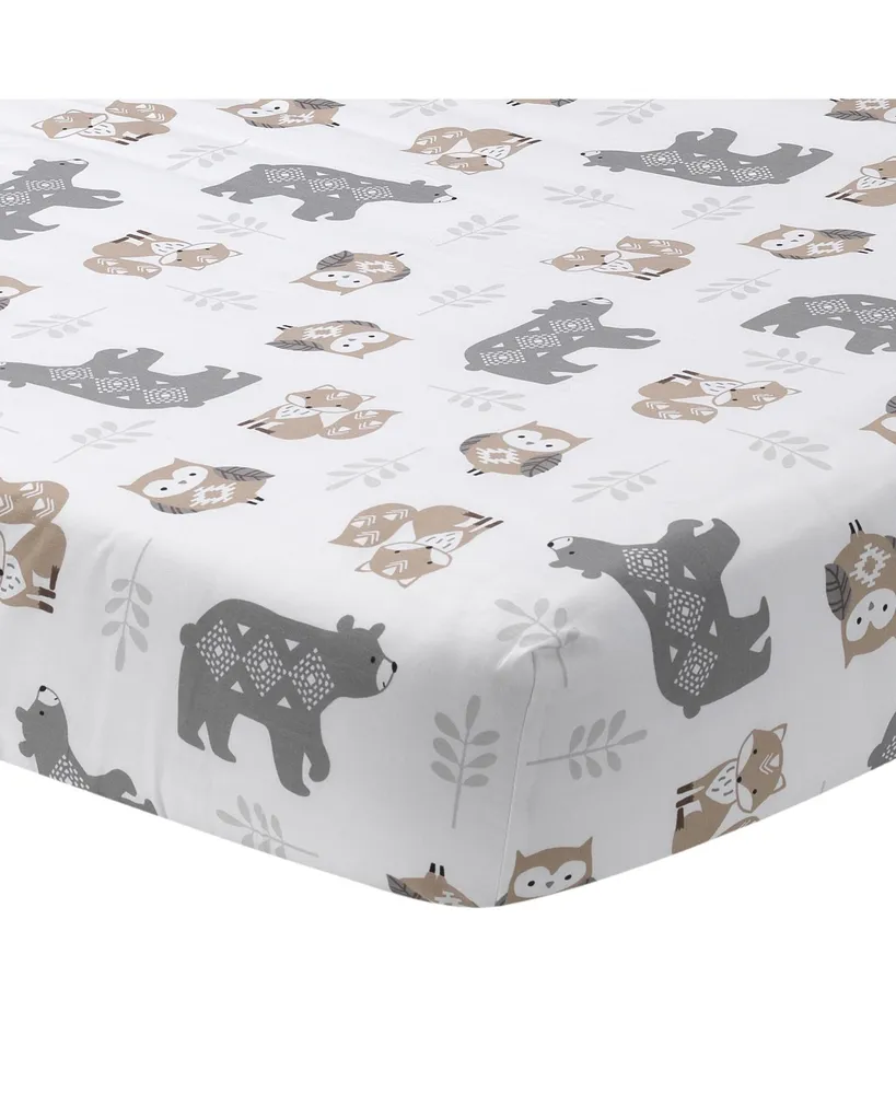 Lambs & Ivy Woodland Forest White/Gray Animal 100% Cotton Baby Fitted Crib Sheet